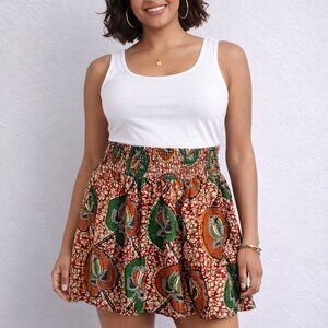 NWT - "FREE SIZE" African print paisley skirt, pockets, elastic waist. One Size